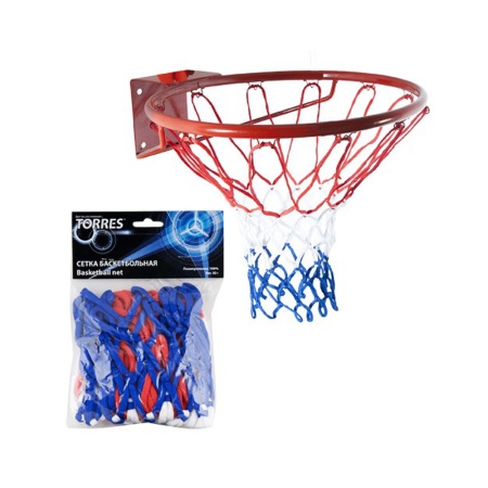 Купить Сетка баскетбольная Torres, нить 4 мм, бело-сине-красная в Печорах 